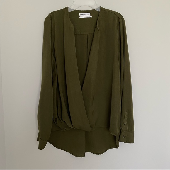 Urban Outfitters Green Open Front Long Sleeve Blouse